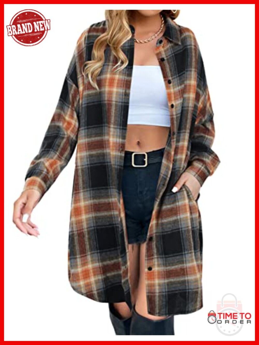 Womens Plaid Button Down Shacket Long Sleeve Collared Jacket Coat
